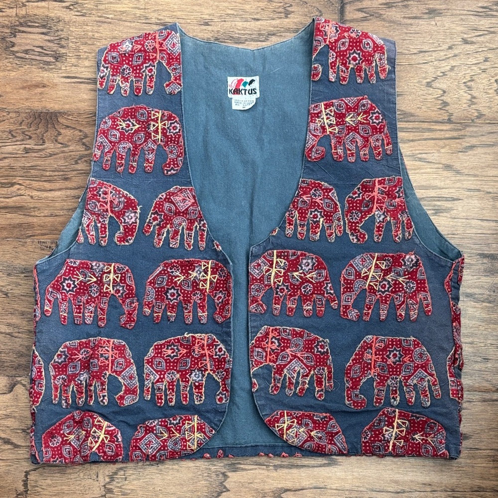 Elephant Patterned Embroidered Vest - image 1